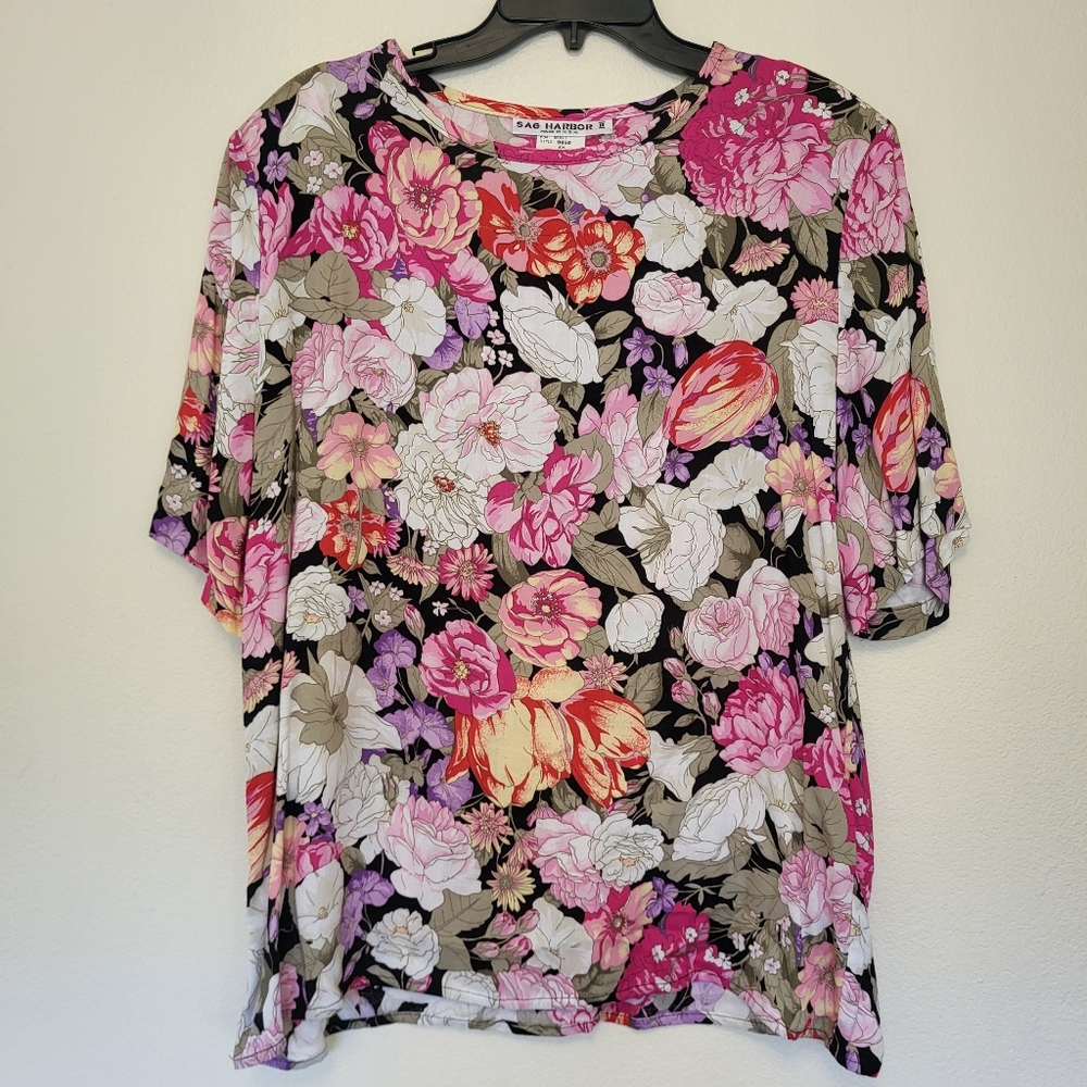 Vintage Sag Harbor Floral Print Top. Estate Sale. Size 1X
